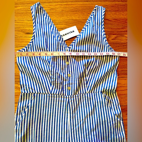 Cute Jumpsuit, Small, Blue & White Stripes, NWT, Zips in Back, Lined, Pockets - Picture 10 of 12